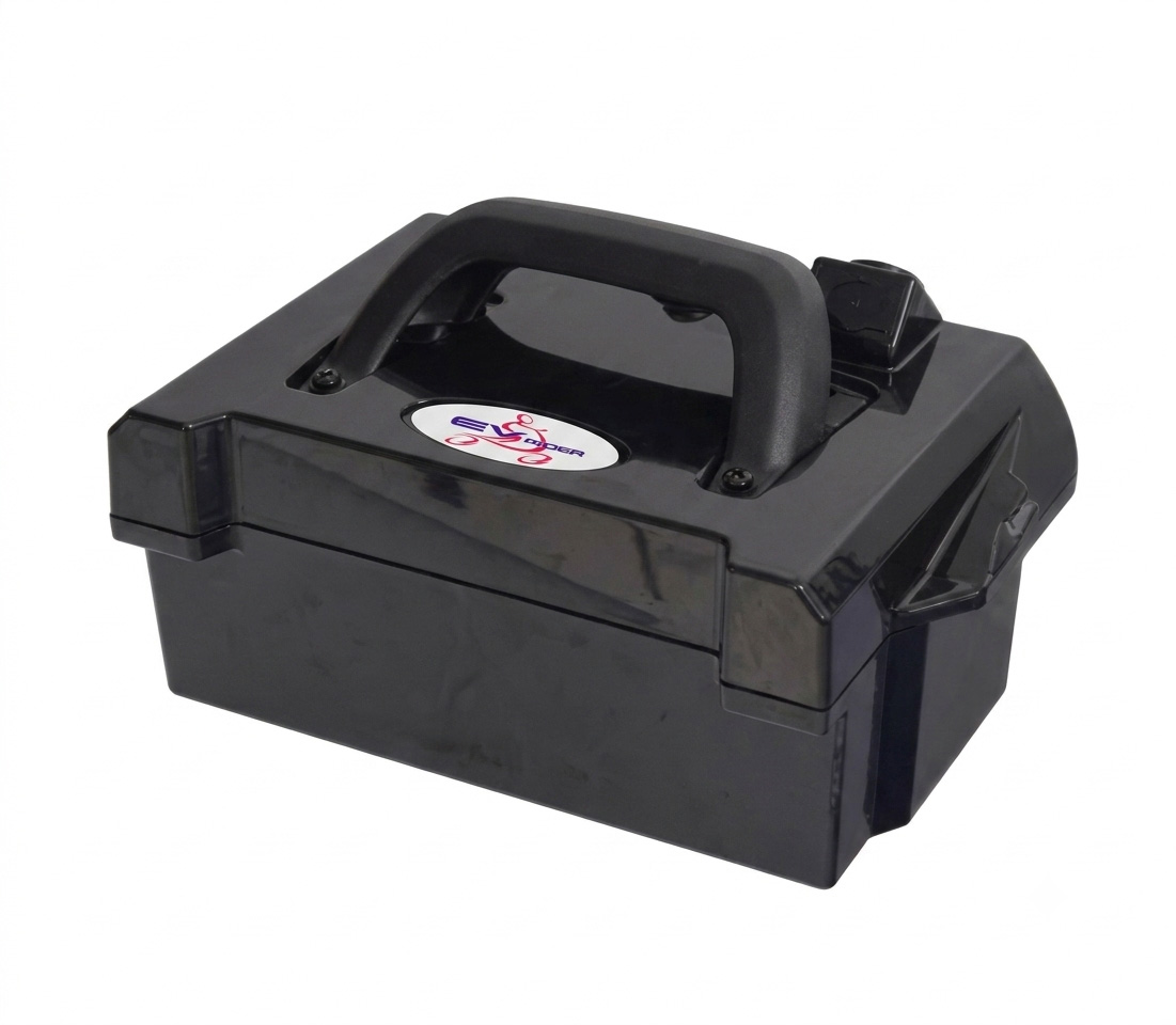 Official EV Rider Transport Plus 12AH SLA replacement battery box with durable carrying handle